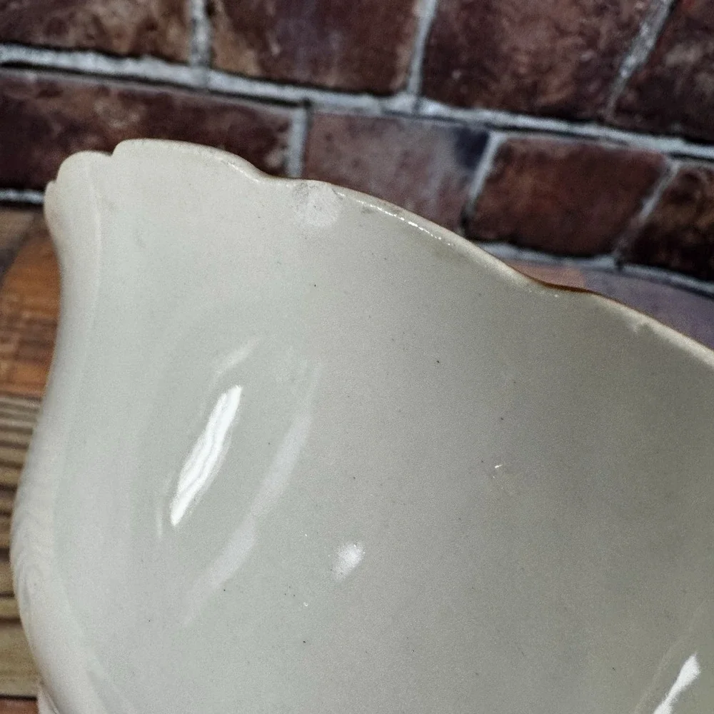 Vtg Homer Laughlin Serving Bowl‎ Rib Floral Burnt Orange Rim 9